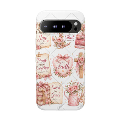 Faith Floral Phone Case – Christian Inspirational Scripture iPhone Cover (Choose Joy, Pray, Faith)