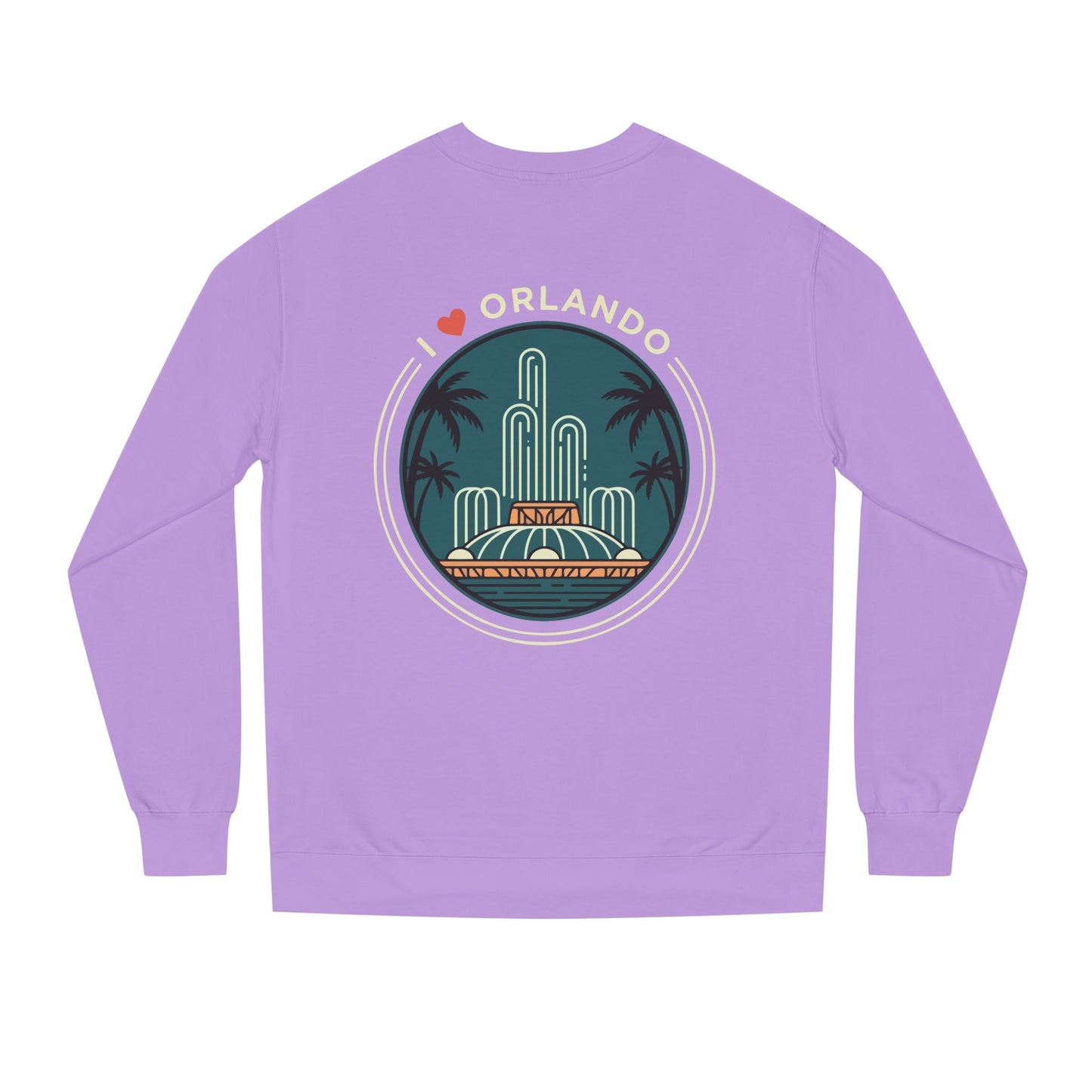 Orlando Fountain Crewneck Sweatshirt — Retro Palm Tree Cityscape
