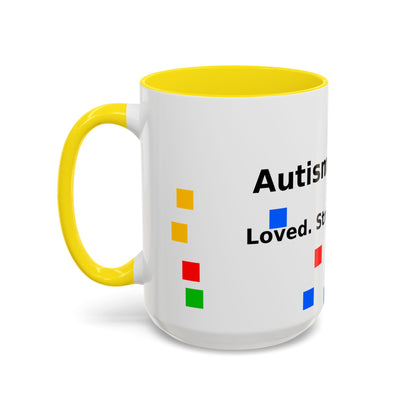 Autism Warrior Accent Coffee Mug – Bold Puzzle Pieces, Proud. Strong. Unique. (11/15oz)