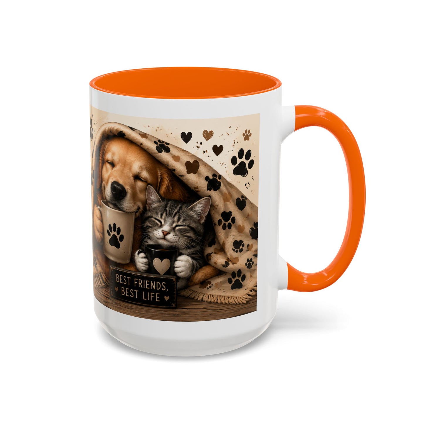 Dog and Cat Coffee Mug – "Best Friends, Best Life" Accent Tea Cup (11/15oz)