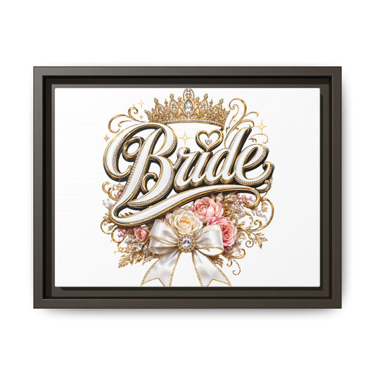 Framed Bride Canvas Wall Art — Elegant Bridal Crown & Floral Wedding Decor