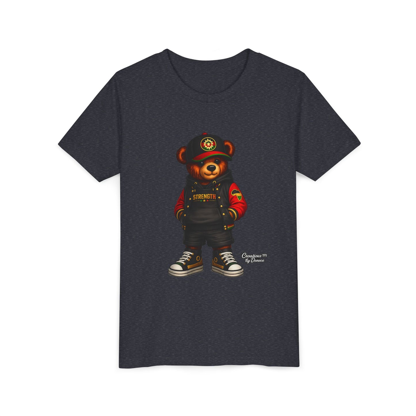 Kids Teddy Bear Streetwear Tee — 'Strength' Graphic Youth T-Shirt