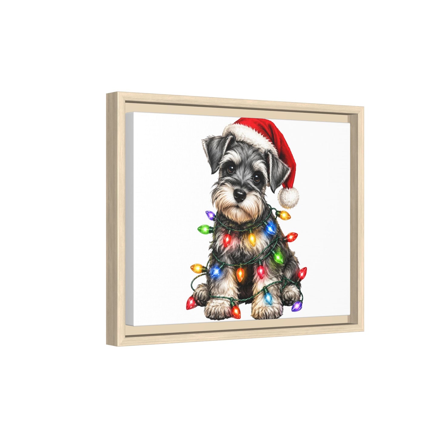 Holiday Schnauzer Canvas Print — Framed Matte Wall Art with Christmas Lights