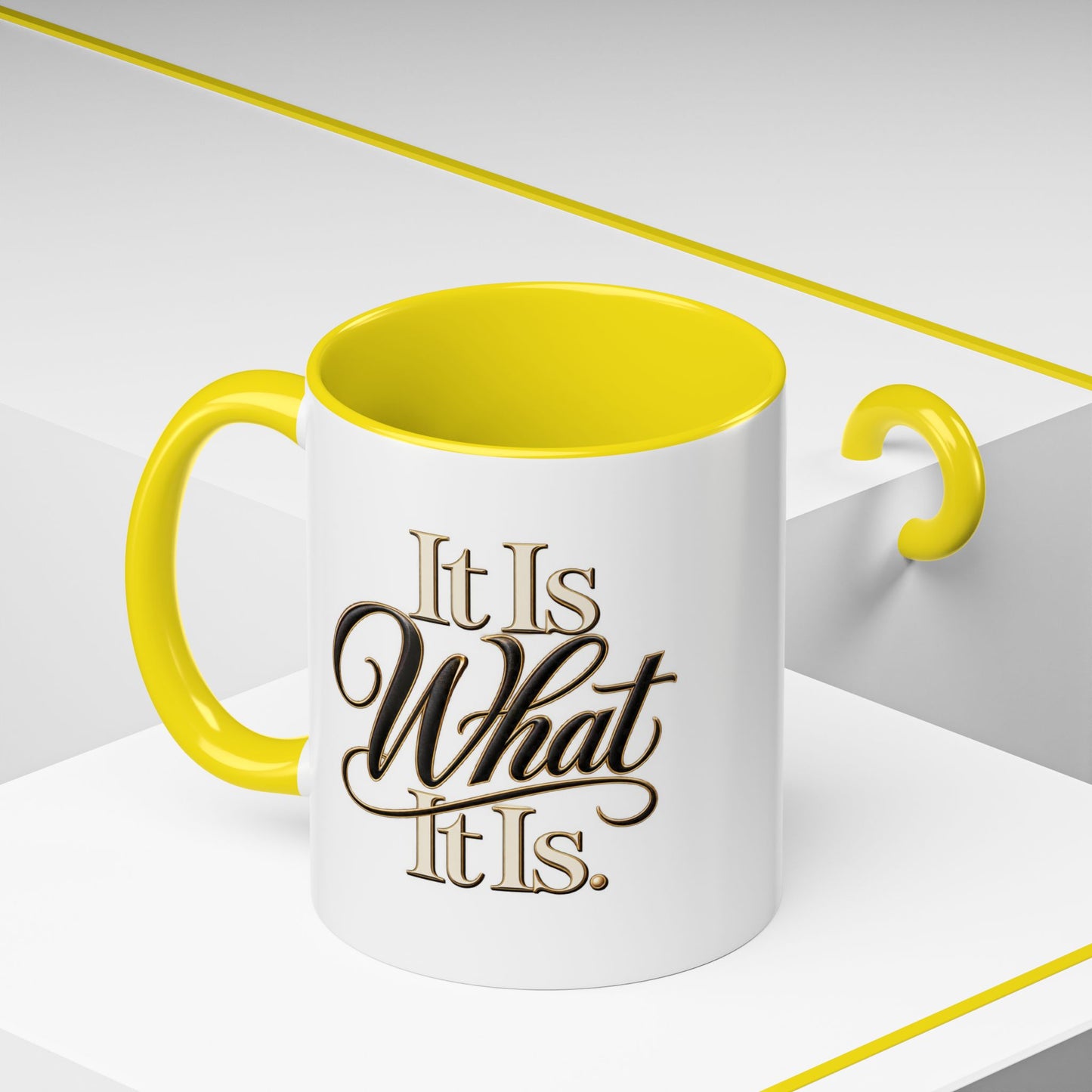 Accent Coffee Mug - "It Is What It Is" Script Typography | Motivational Ceramic Tea Cup