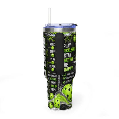 40oz Pickleball Tumbler - "Small Court, Big Friendships, Bigger Joy" Vacuum Insulated Cup