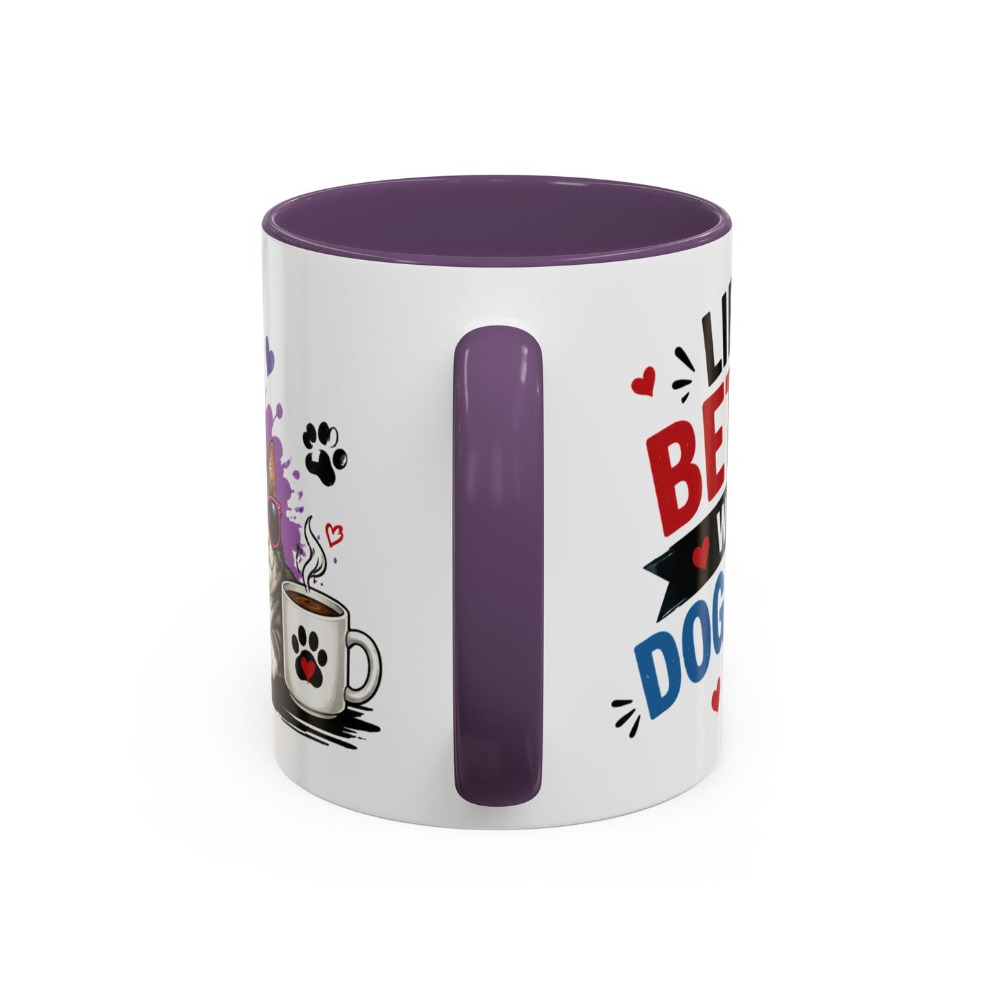 Dog and Cat Coffee Mug – "Life is Better with a Cat" Accent Ceramic Mug