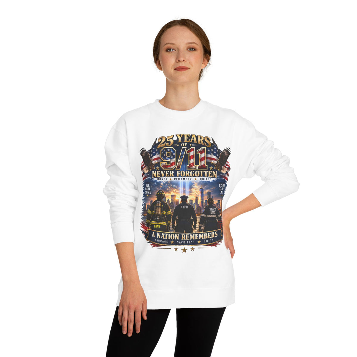 9/11 Never Forgotten Crewneck Sweatshirt — 25 Years Memorial Tribute