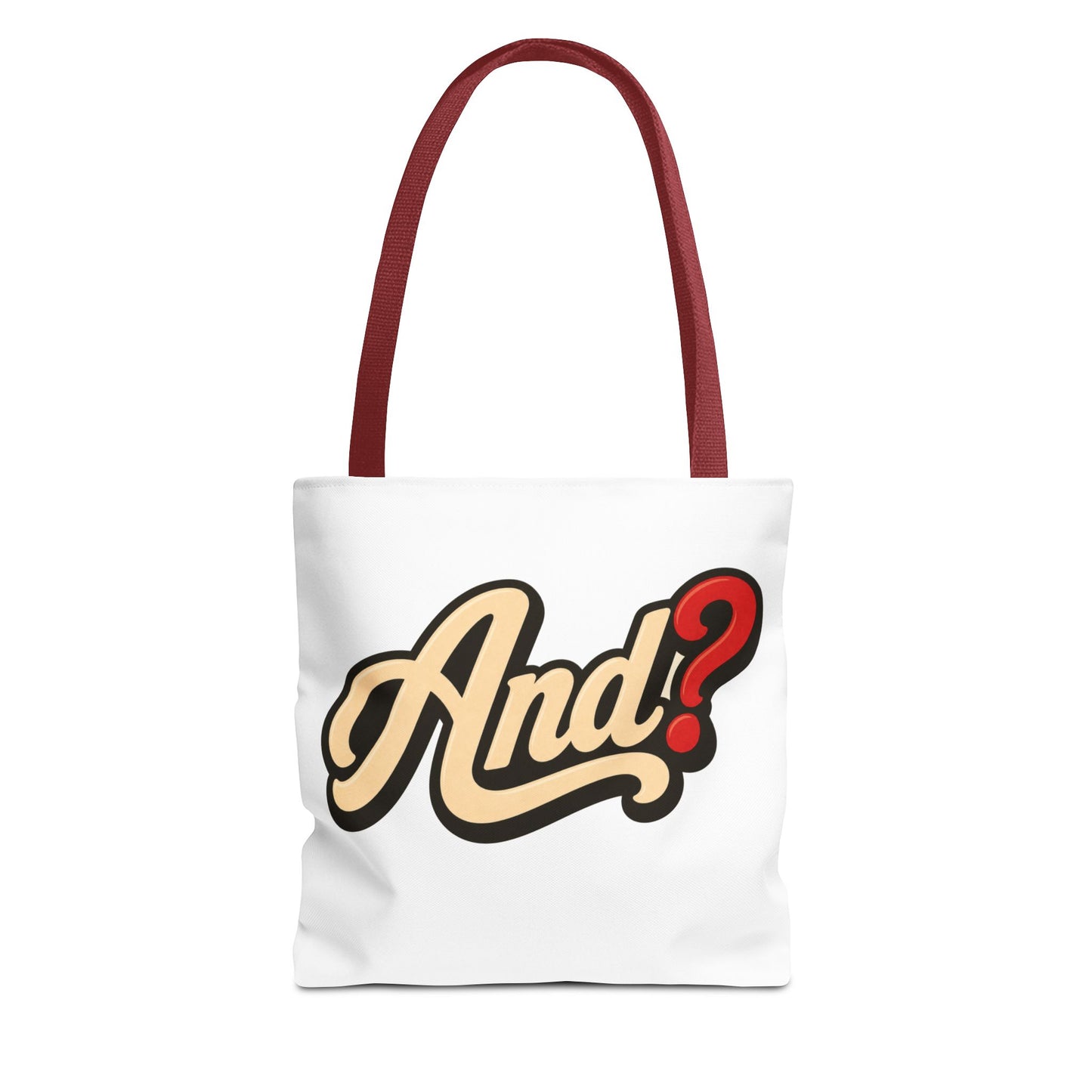 And? Graphic Tote Bag — Retro Script Question Mark Design