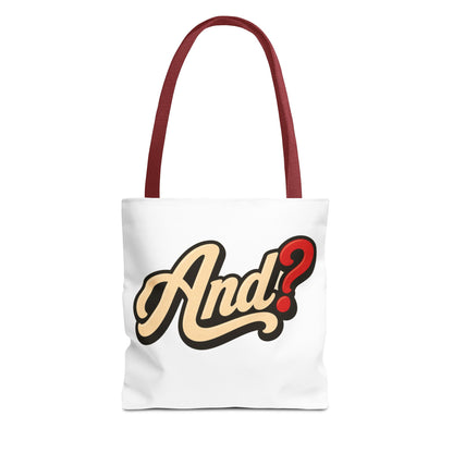 And? Graphic Tote Bag — Retro Script Question Mark Design