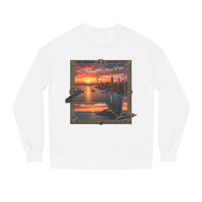 New York Sunset Crewneck Sweatshirt — Statue of Liberty Skyline Graphic