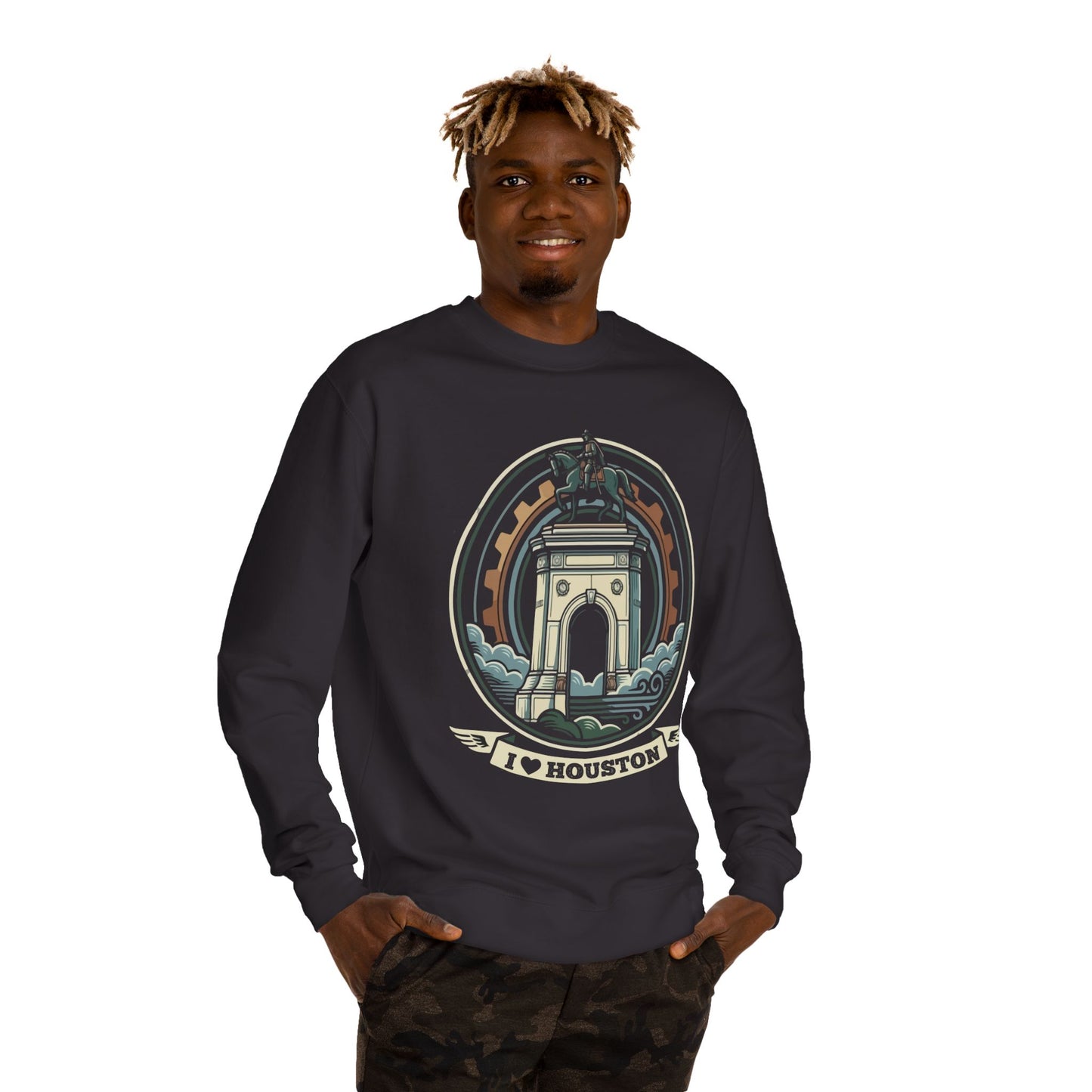 Houston Arch Retro Crewneck Sweatshirt — I  Houston Graphic