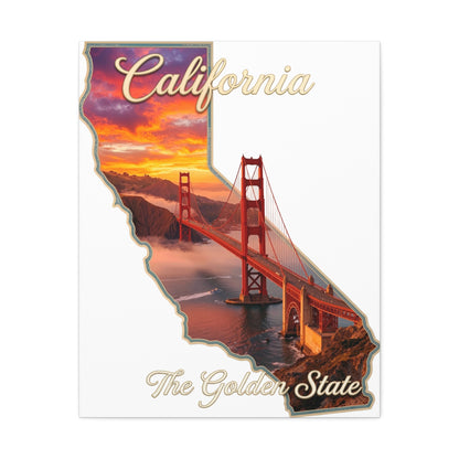 California Golden State Canvas Wall Art — Golden Gate Bridge Sunset
