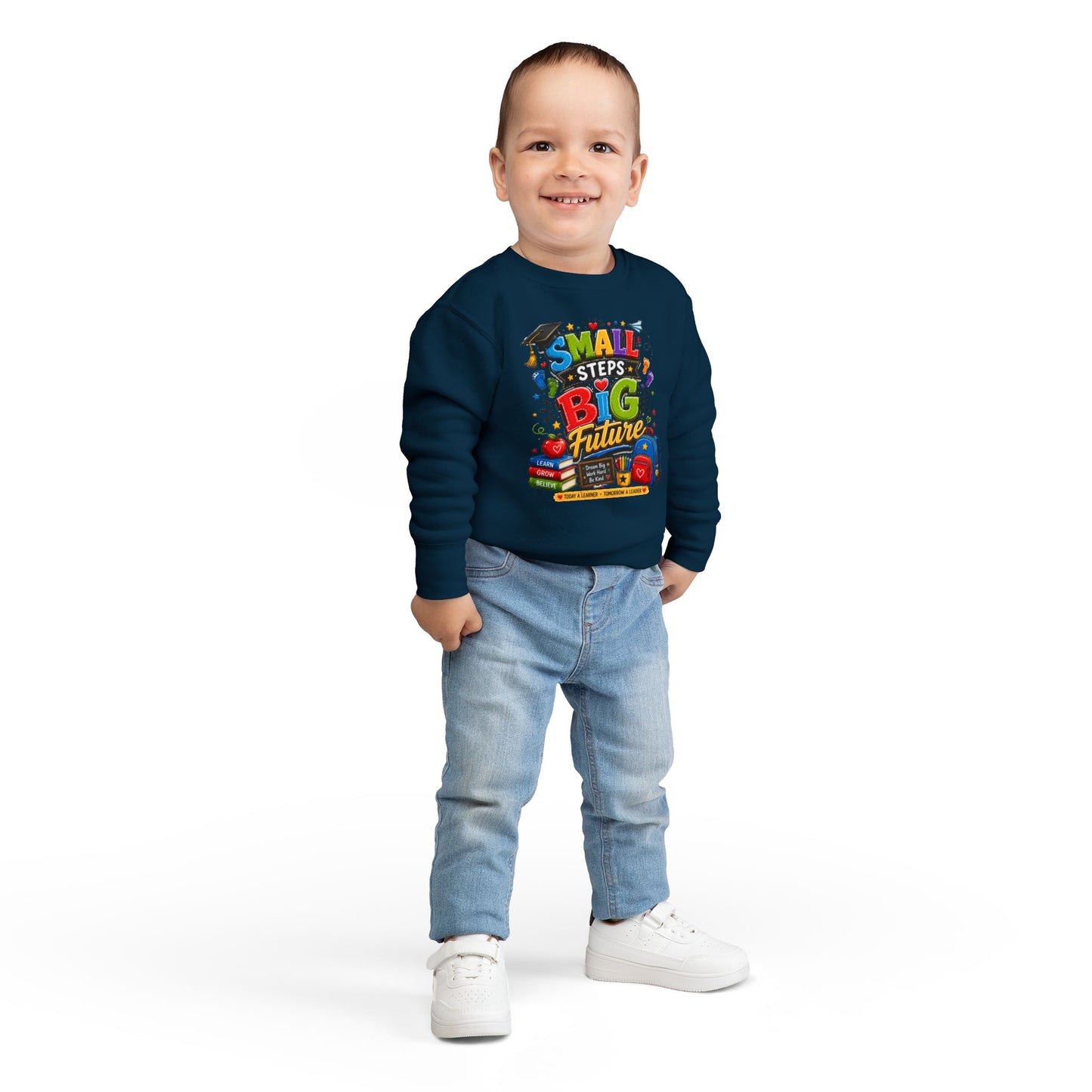 Toddler Sweatshirt - "Small Steps Big Future" Back-to-School Kids Crewneck
