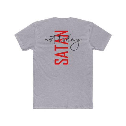 Crew Tee — "No Today Satan" Vertical Red Text Graphic T‑Shirt