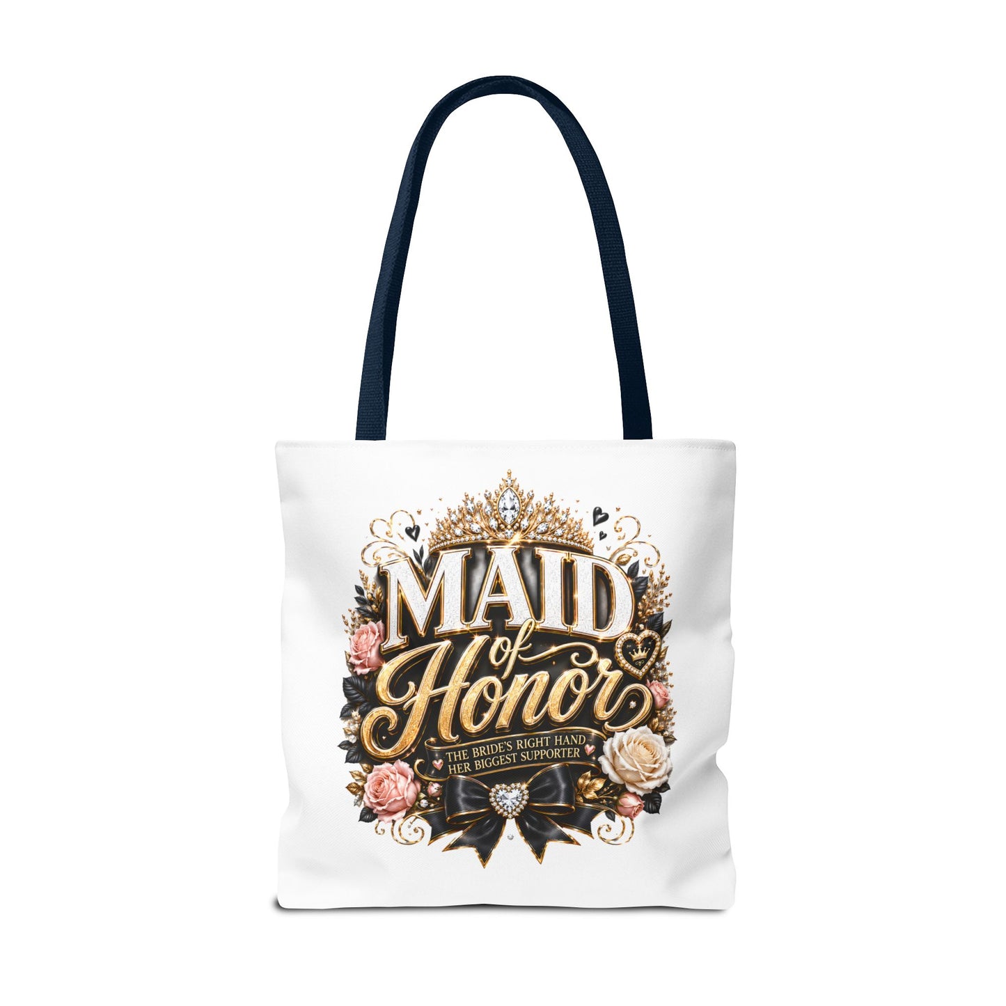 Maid of Honor Tote Bag — Elegant Bridal Party Gift with Gold Crown Floral Design