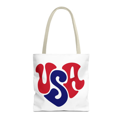 USA Heart Graphic Tote Bag — Retro Patriotic Fourth of July Tote