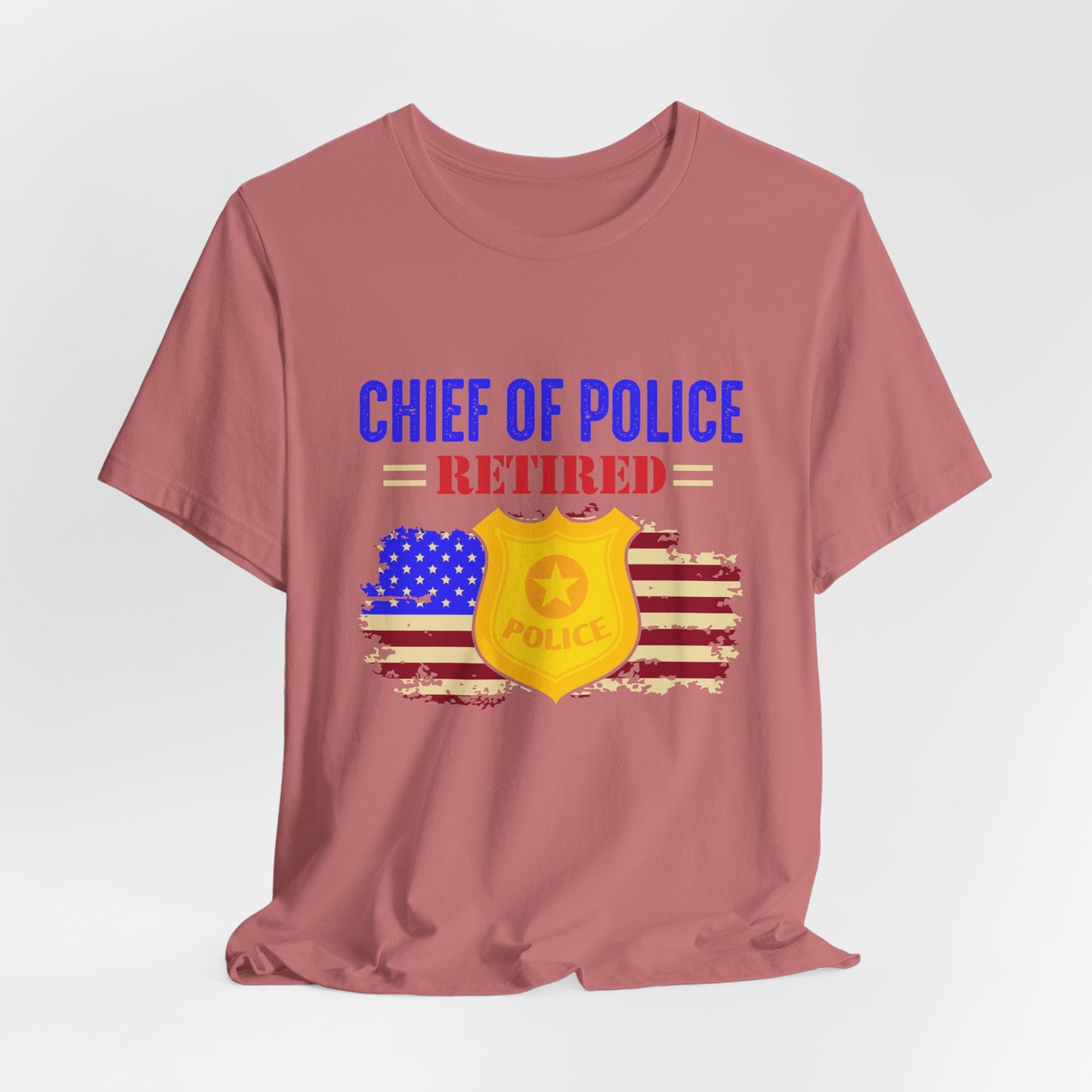 Retired Chief of Police T-Shirt — American Flag Badge Retirement Tee