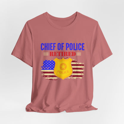 Retired Chief of Police T-Shirt — American Flag Badge Retirement Tee