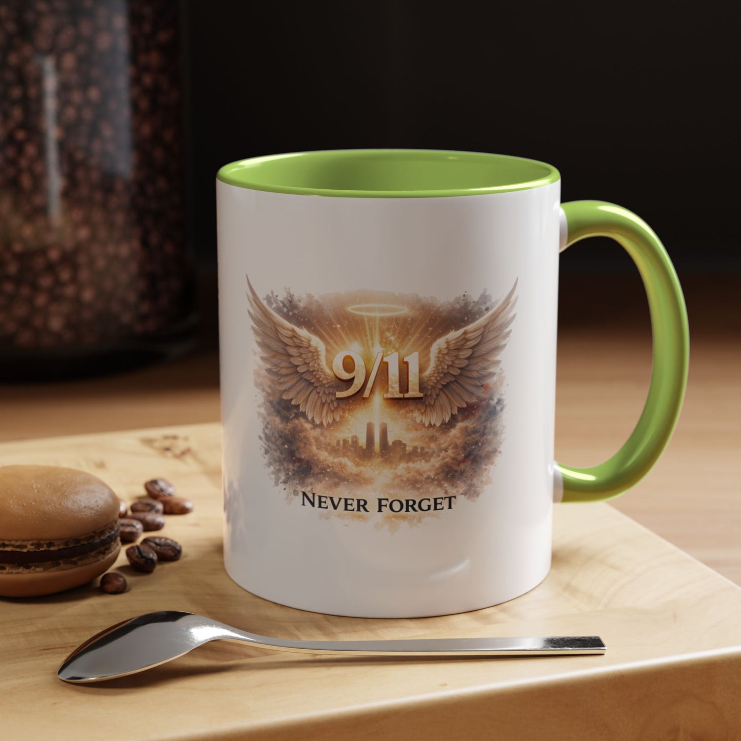 9/11 Never Forget Accent Coffee Mug — Memorial Tribute Ceramic Mug