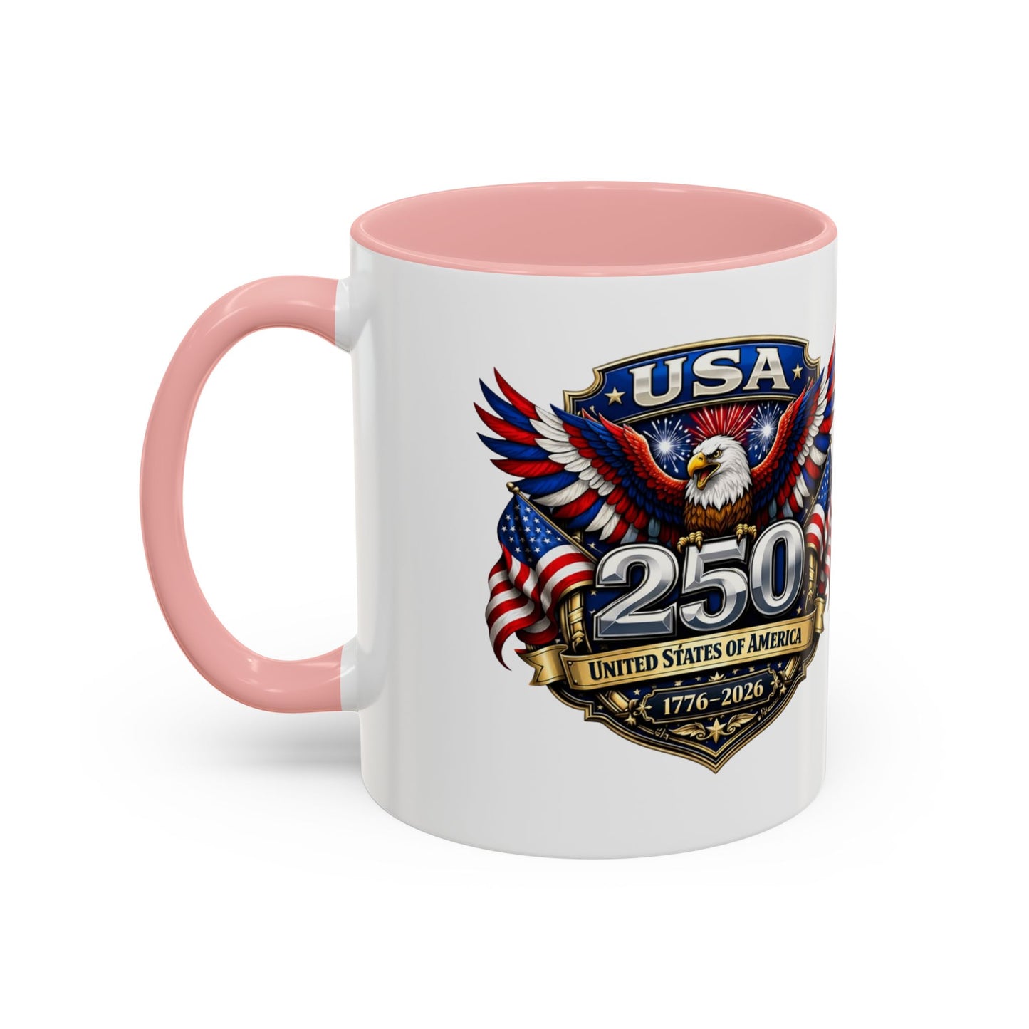 USA 250th Anniversary Accent Coffee Mug – Patriotic Eagle & Flag 1776–2026