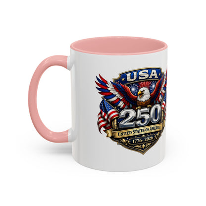 USA 250th Anniversary Accent Coffee Mug – Patriotic Eagle & Flag 1776–2026