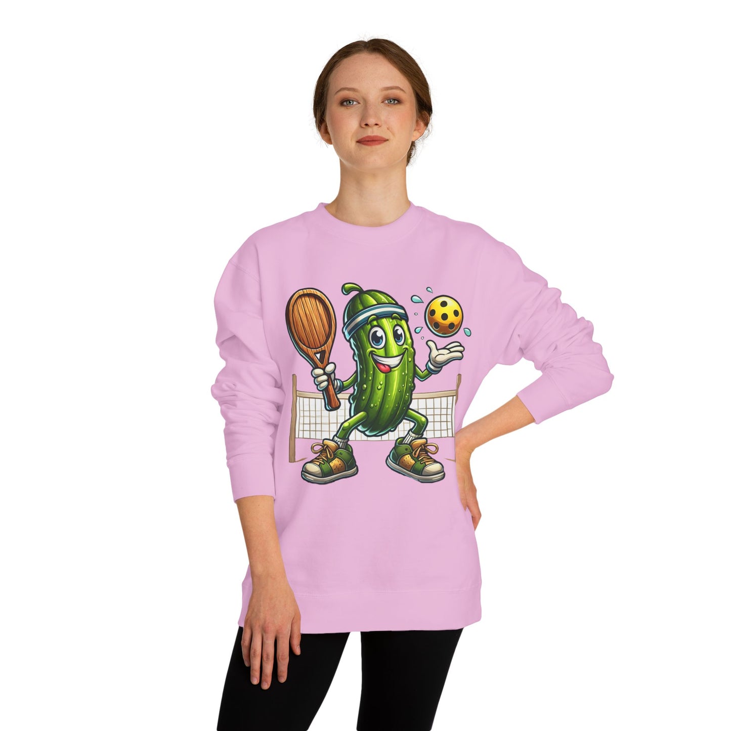 Pickle Pickleball Crewneck Sweatshirt — Cute Pickle Playing Pickleball Graphic