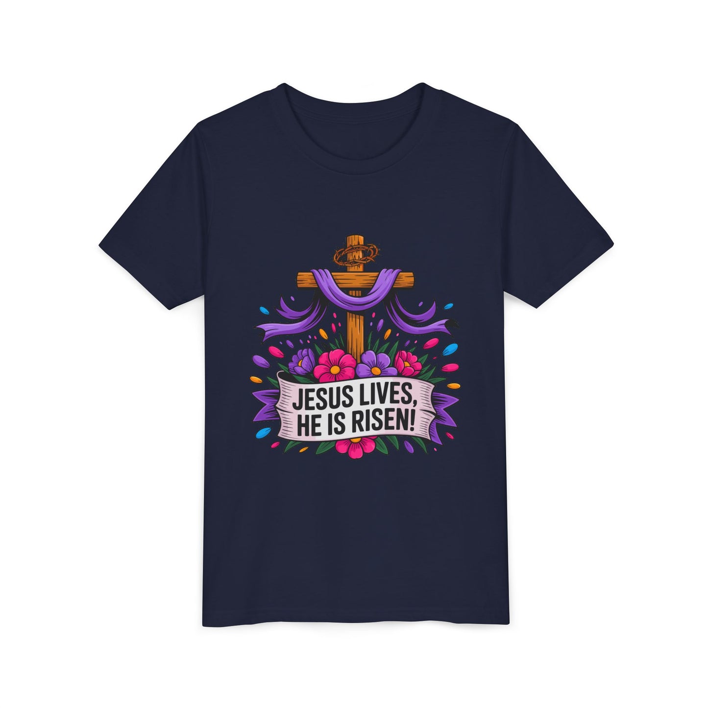 Youth Tee — "Jesus Lives, He Is Risen!" Easter Christian Tee