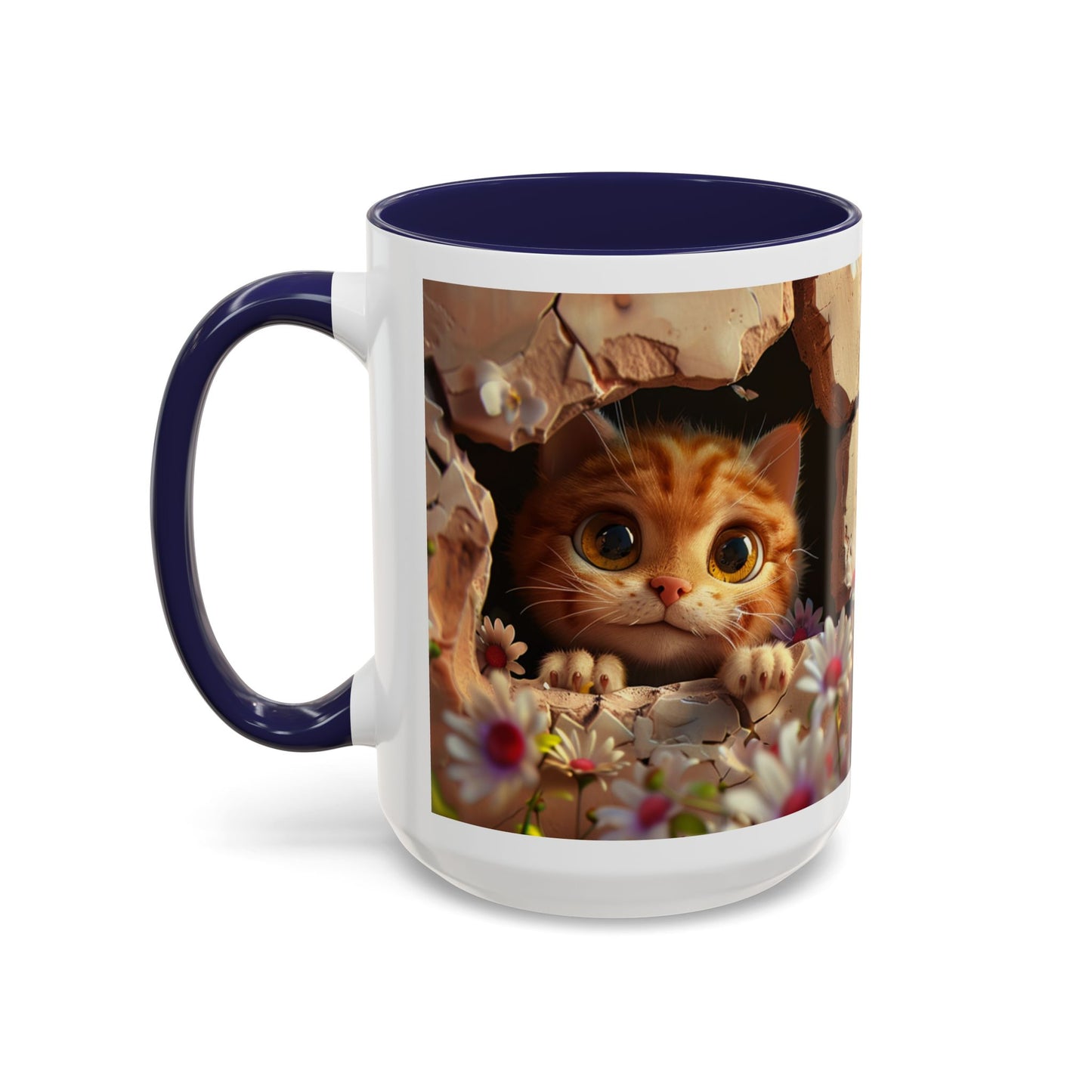 Cute Peekaboo Kitten Accent Coffee Mug — 11/15oz Floral Cat Gift
