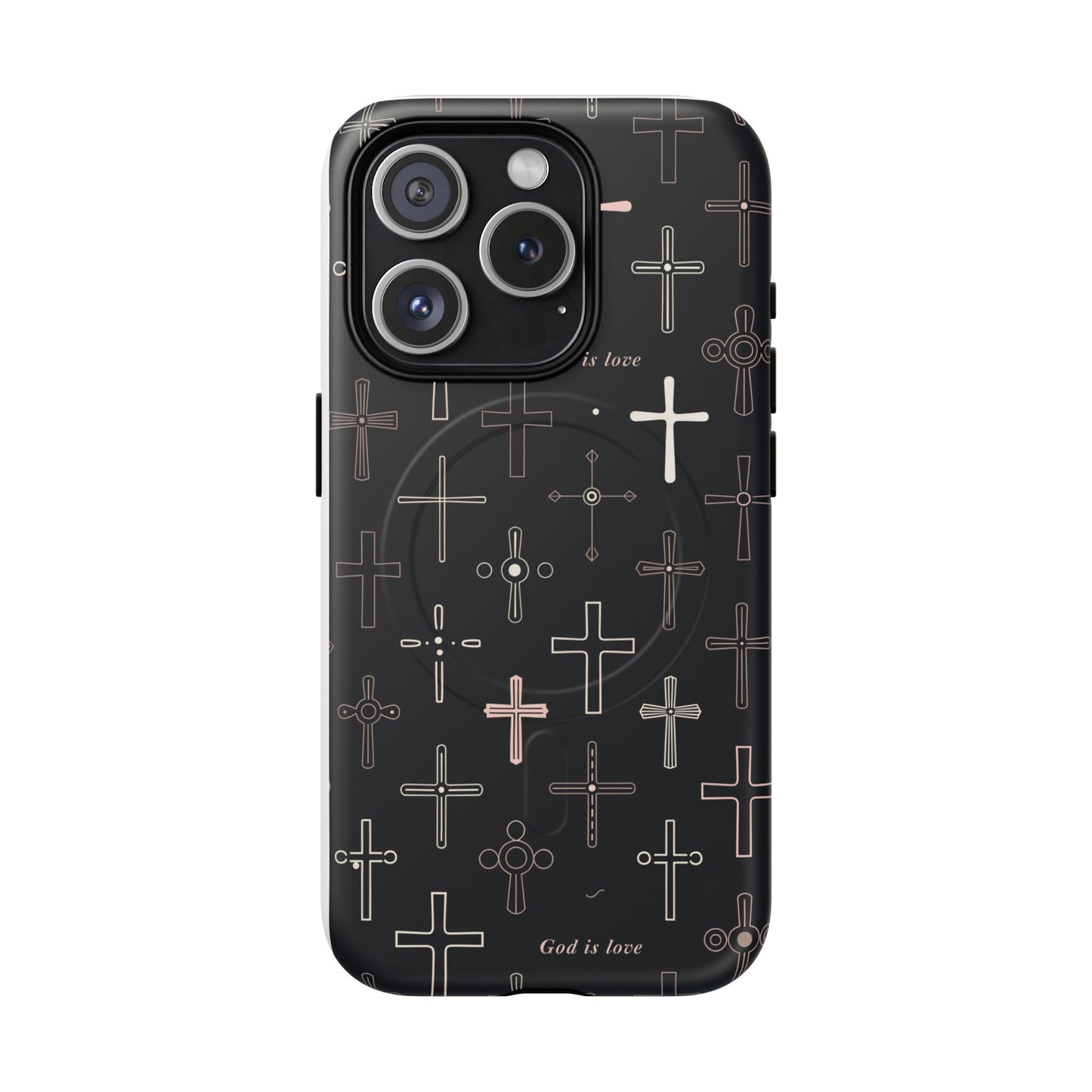 Magnetic Phone Case — Black Cross Pattern with "God is love"