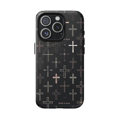 Magnetic Phone Case — Black Cross Pattern with "God is love"