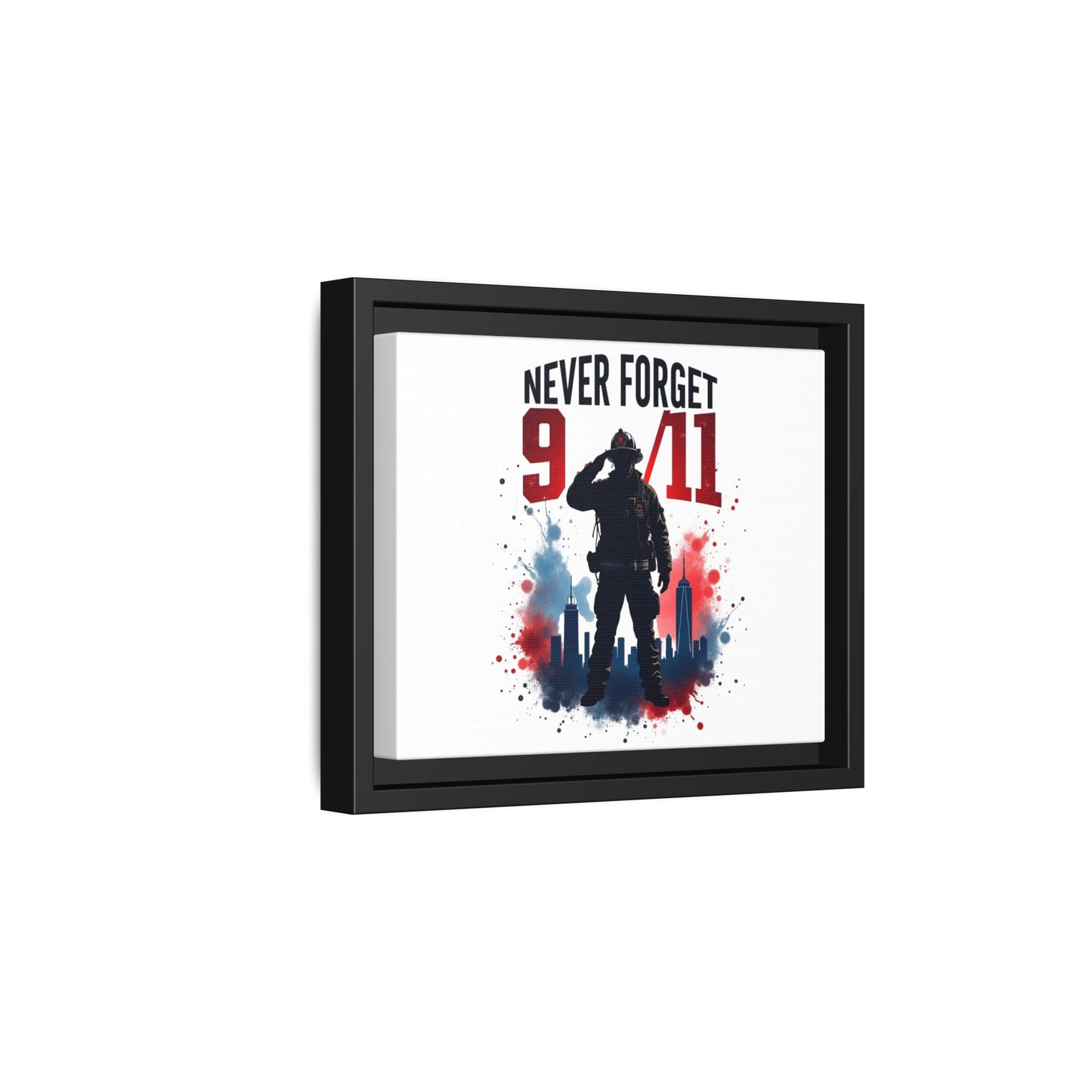 Never Forget 9/11 Framed Canvas Print — Patriotic Firefighter Memorial Art