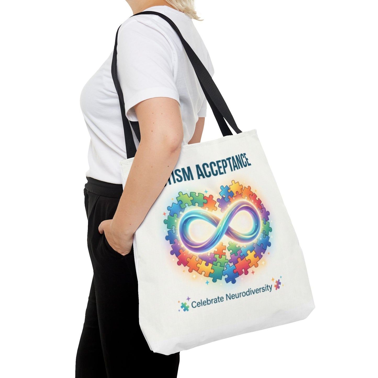 Autism Acceptance Tote Bag — Rainbow Neurodiversity Infinity Puzzle Design