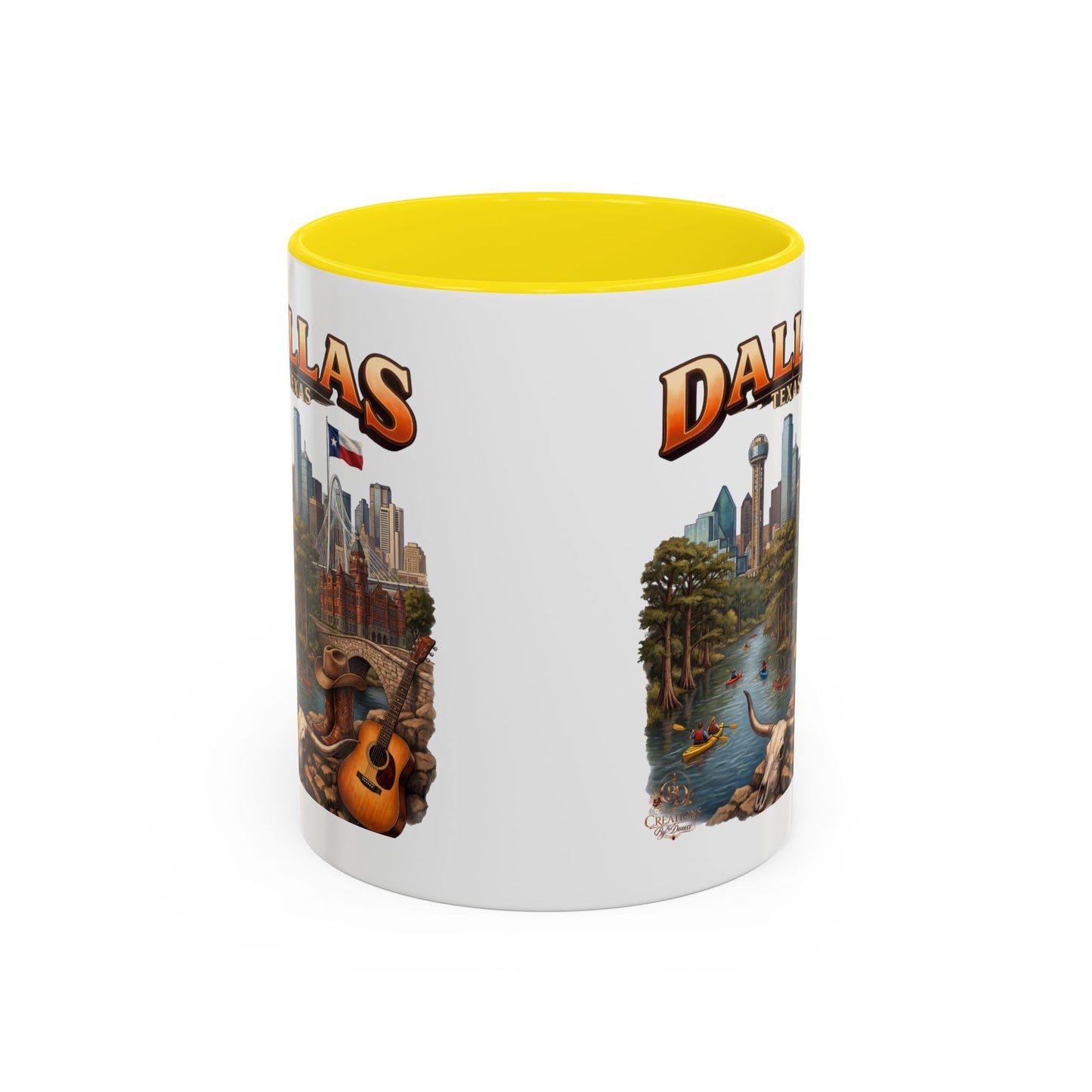 Dallas Skyline Accent Coffee Mug — Texas Souvenir Mug with Guitar & Cityscape