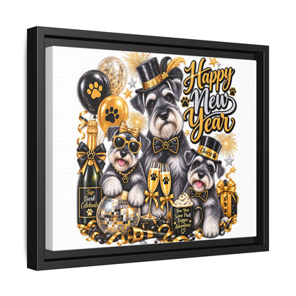Happy New Year Schnauzer Holiday Canvas Print — Framed Matte Wall Art