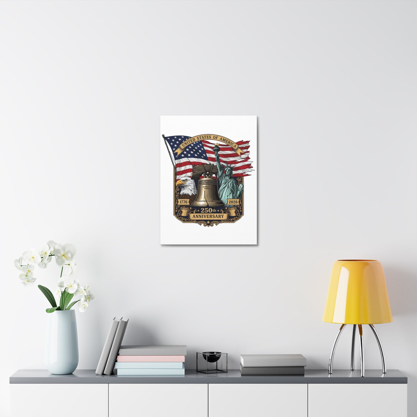 250th Anniversary USA Canvas Wall Art – Liberty Bell, Eagle & Flag Stretched Canvas