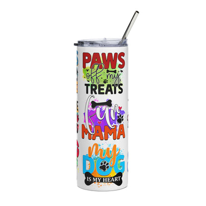 Dog Mom Stainless Steel Tumbler 20oz – Colorful Paw Prints & Quotes Travel Cup