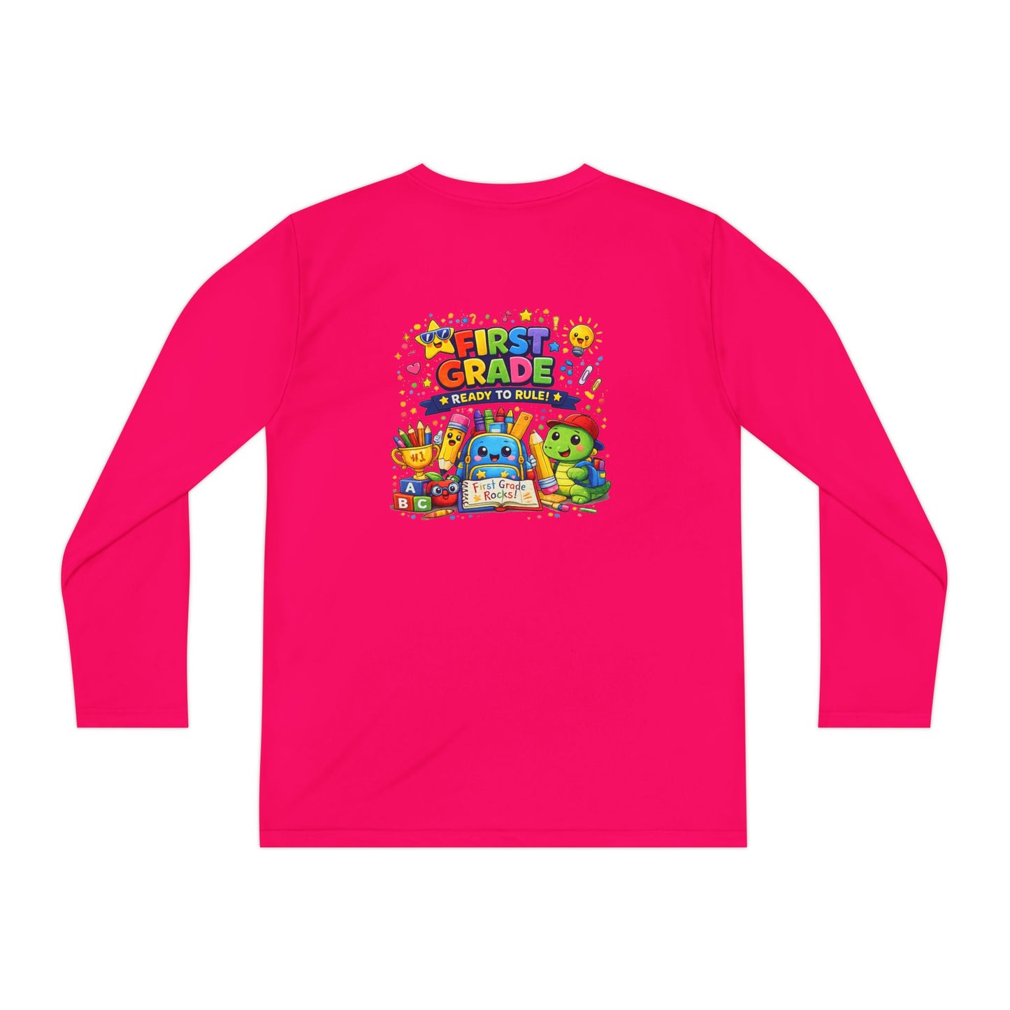 First Grade Ready Youth Long Sleeve Tee — "First Grade Here I Come" Back-to-School Shirt