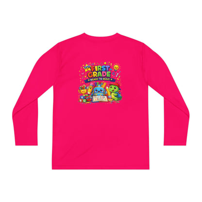First Grade Ready Youth Long Sleeve Tee — "First Grade Here I Come" Back-to-School Shirt
