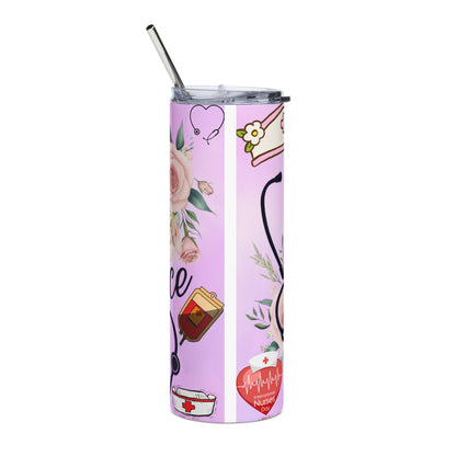 Nurse Make A Difference 20oz Stainless Tumbler — Floral Pink Travel Cup
