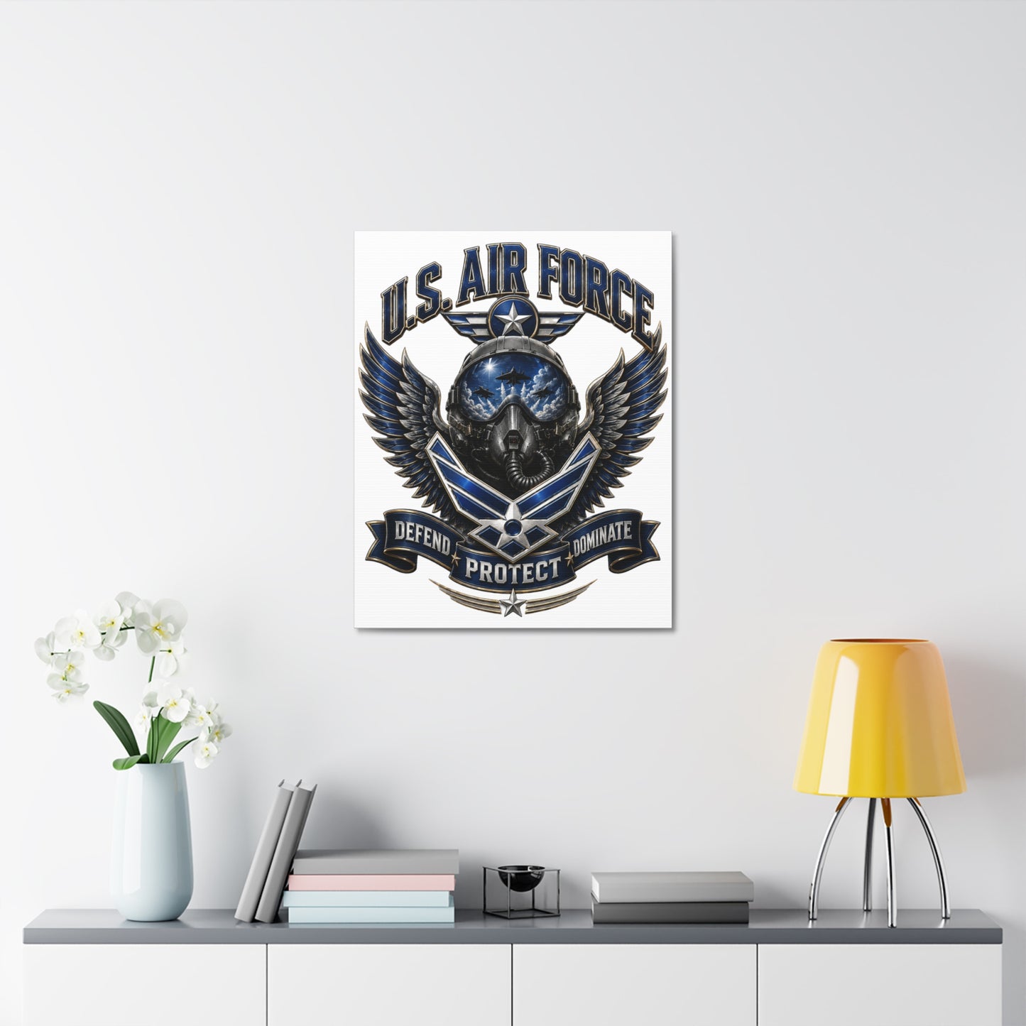 U.S. Air Force Canvas Wall Art – "Defend Protect Dominate" Military Aviation Stretched Canvas
