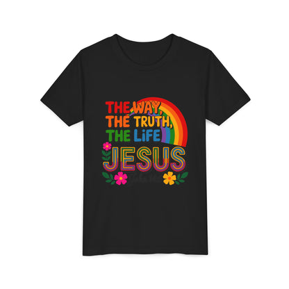Youth Tee — "The Way, The Truth, The Life" Jesus John 14:6 Rainbow Christian Shirt