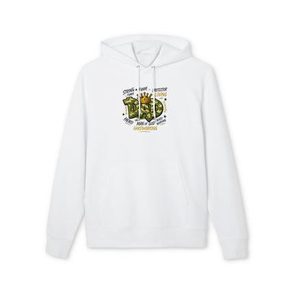 Dad Hoodie — 'Dad' Crown Graphic with 'Strong • Funny • Protector' Typography