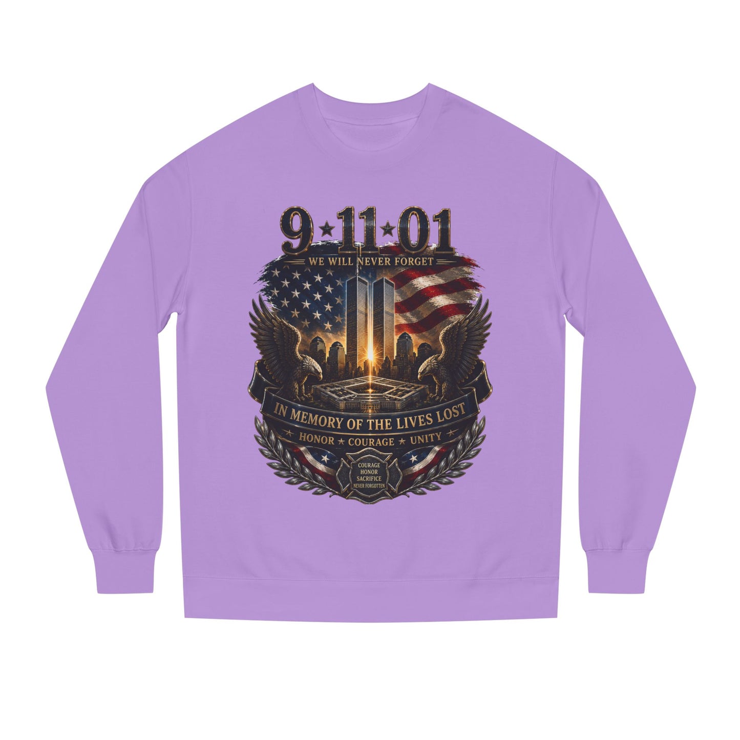 9/11 Memorial Sweatshirt – 'We Will Never Forget' Twin Towers Tribute Crewneck