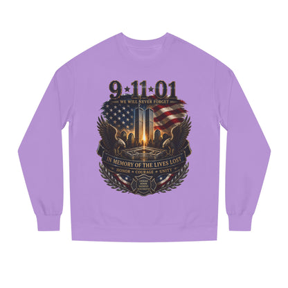 9/11 Memorial Sweatshirt – 'We Will Never Forget' Twin Towers Tribute Crewneck