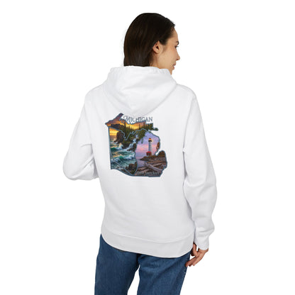Michigan Lakeshore Hoodie — Scenic Lighthouse Sunset State Silhouette