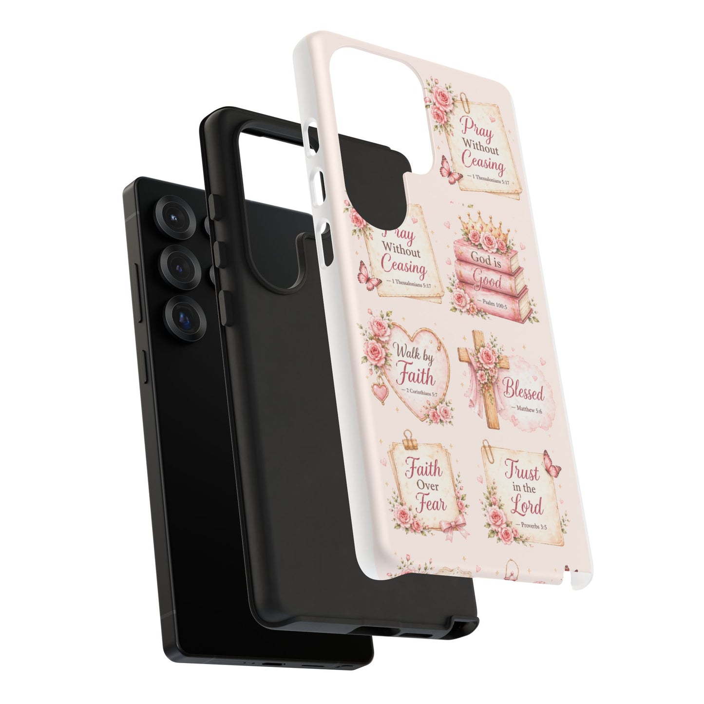 Christian Floral Phone Case — "Pray Without Ceasing" Faith Cross Design