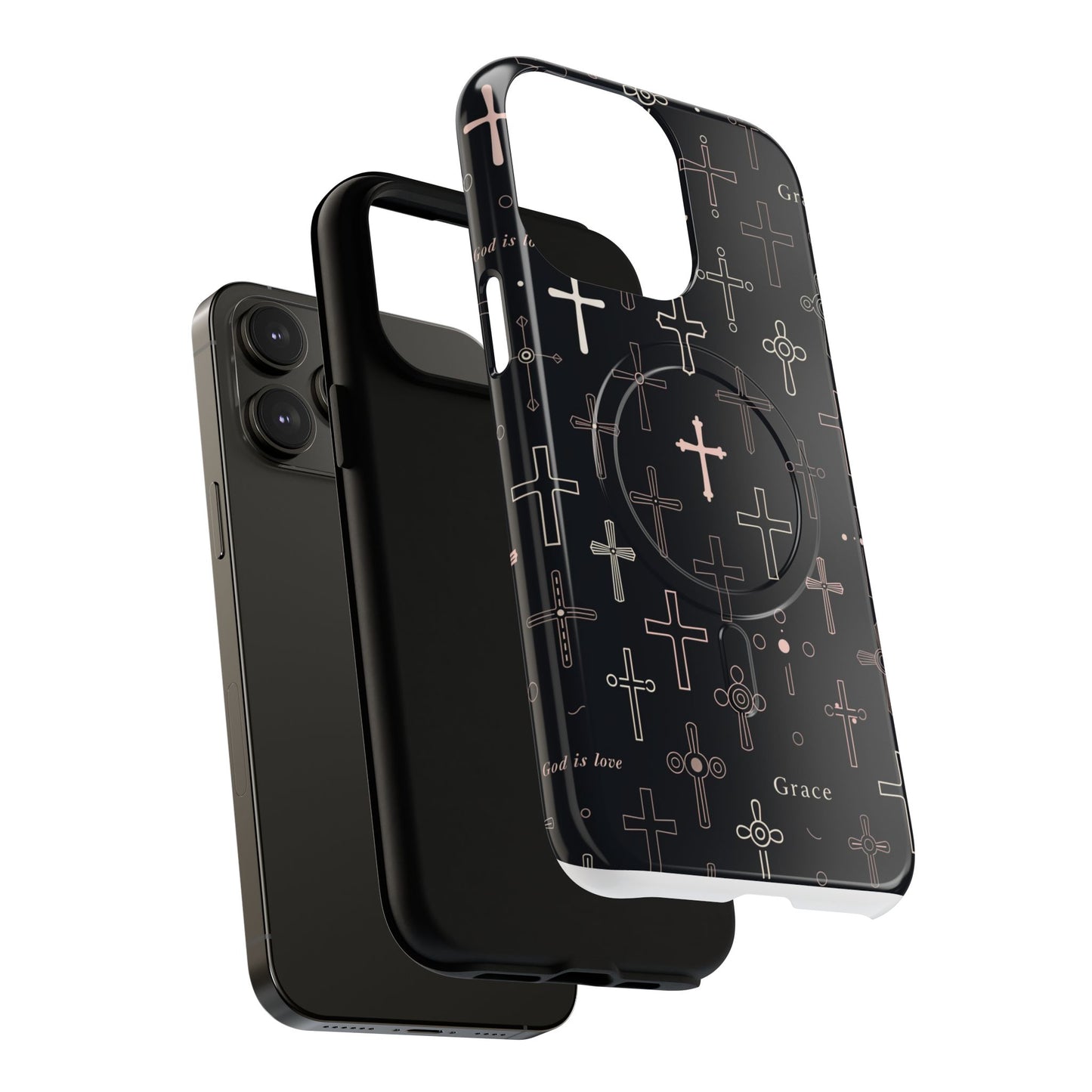Magnetic Phone Case — Black Crosses "Grace" Protective Cover