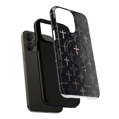 Magnetic Phone Case — Black Crosses "Grace" Protective Cover