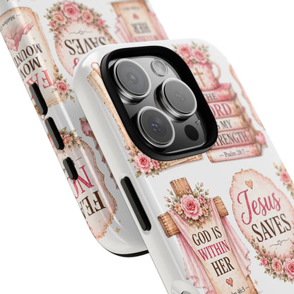 Faith Phone Case — 'Jesus Saves' Floral Christian Scripture iPhone Case