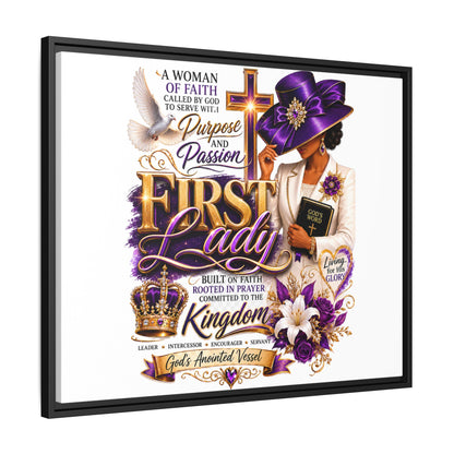 First Lady Faith Wall Art — Framed Matte Canvas (Purple & Gold)